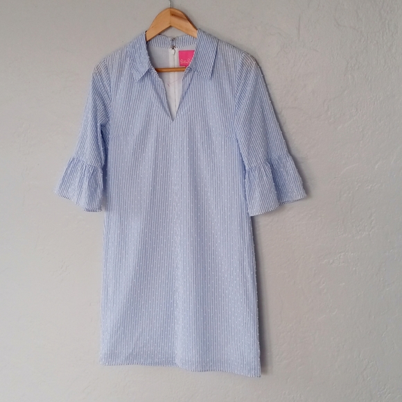 Lilly Pulitzer Ginger Dress Blue Peri Tint Blue White Stripe Swiss Dot 0 - Picture 14 of 15